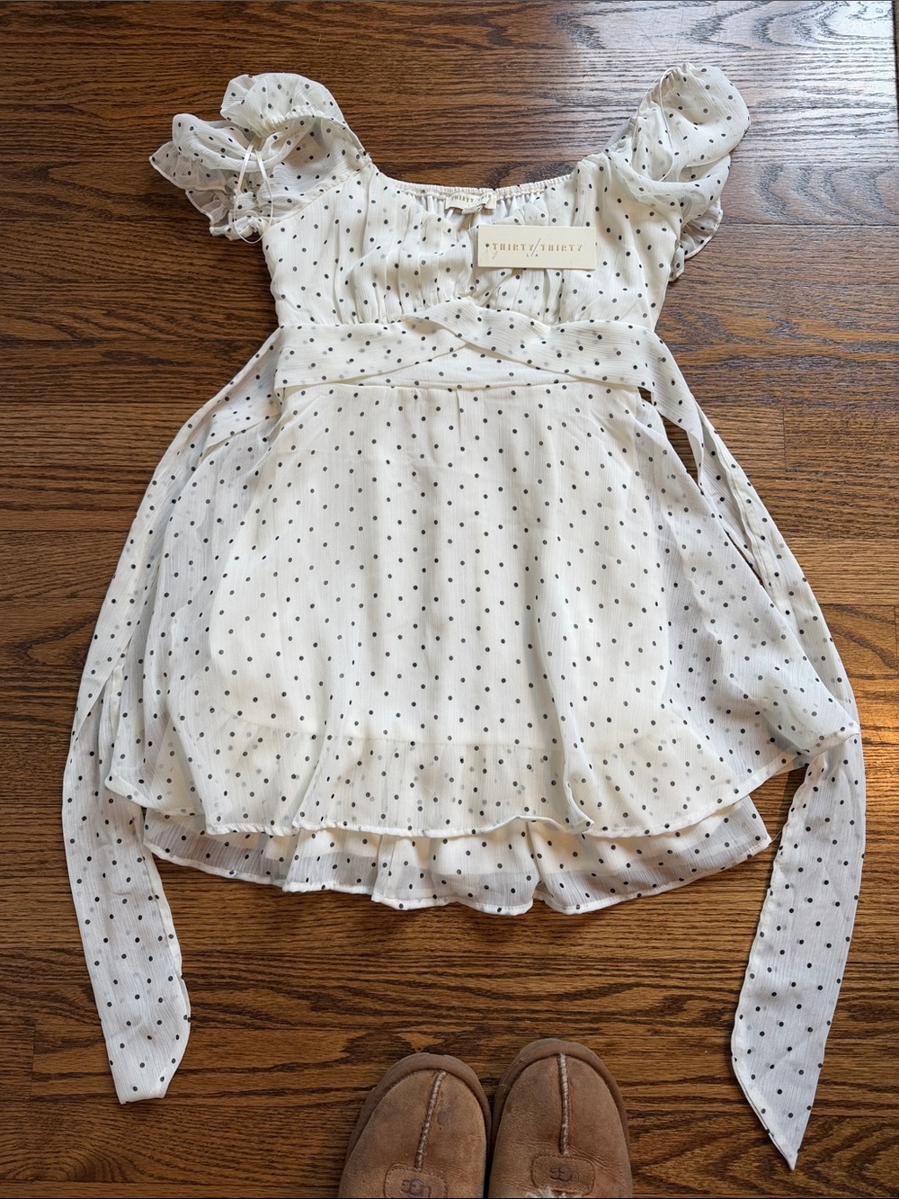 Thirty/Thirty Girls' Cream Polka Dot Puff Sleeve Blouse